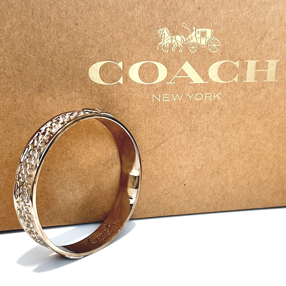 COACH Silver Signature Engraved Logo Bangle NWOT - Picture 11 of 12